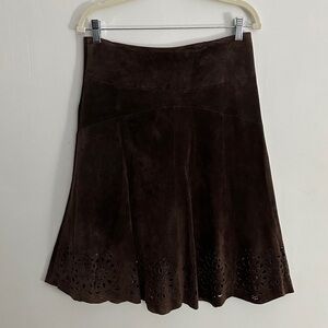 Lilly Pulitzer Brown Suede A-Line Skirt Size 4 Laser Cut Hem 100% Leather